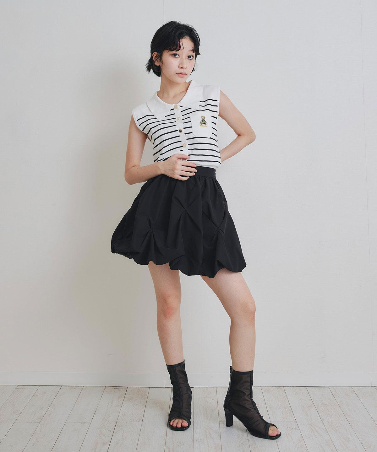 Azelyポロニットノースリーブプルオーバー