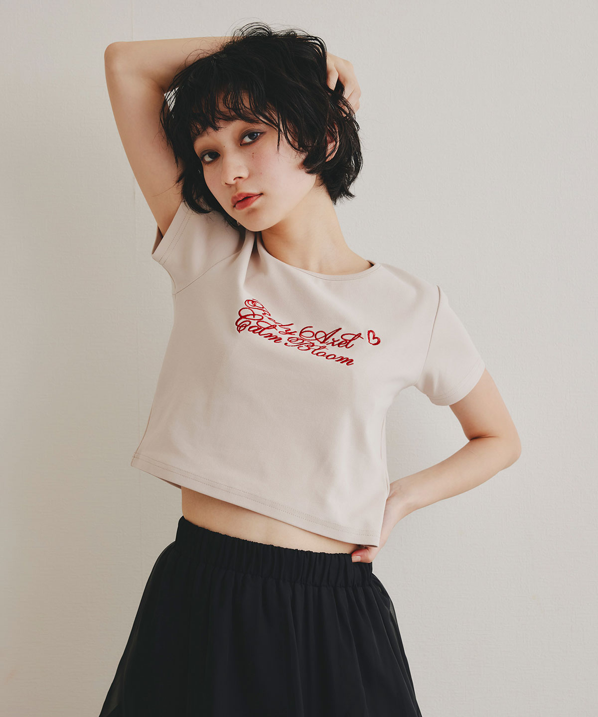 カリグラフィーロゴエンブロイダリークロップドTシャツ