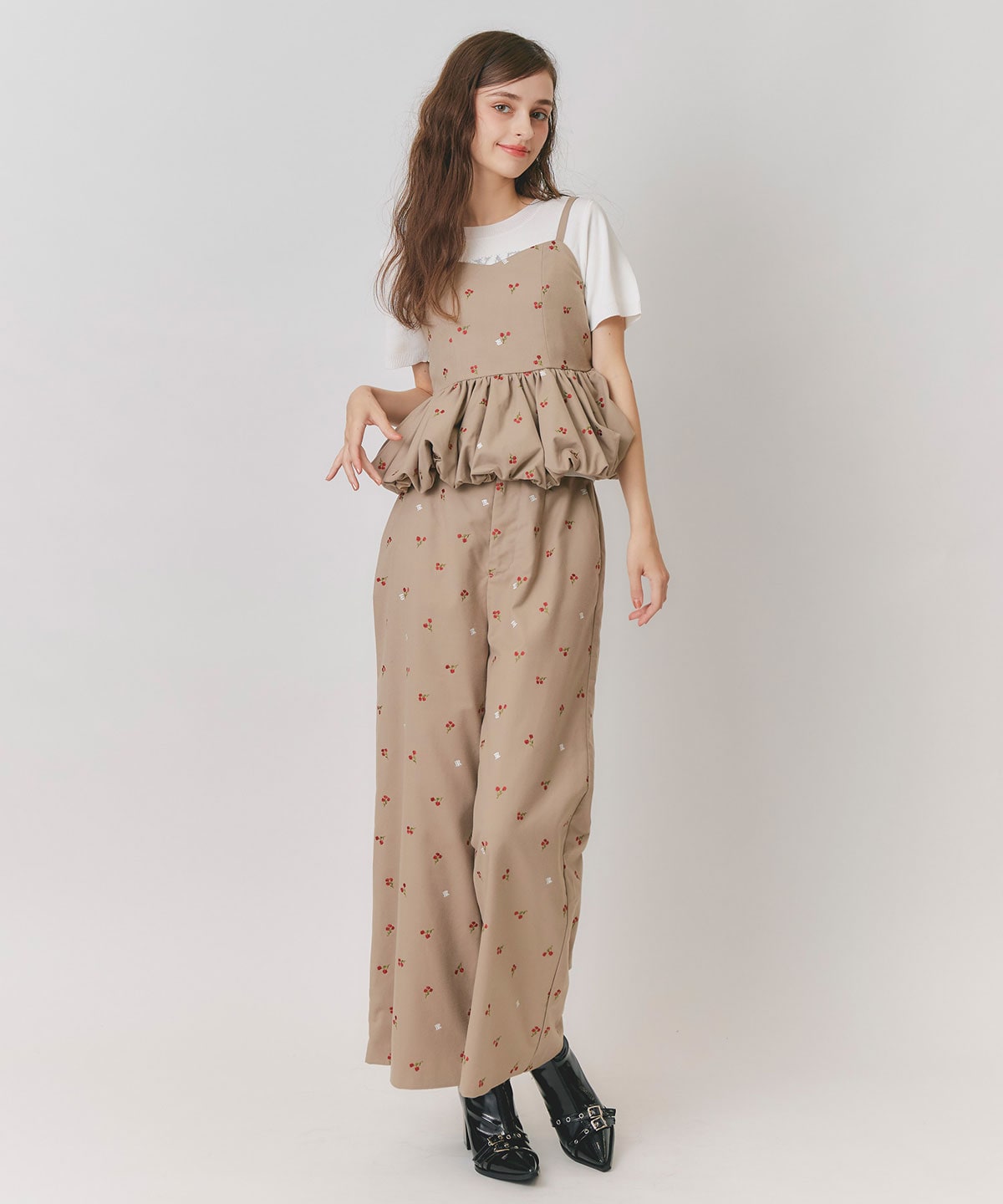 【Fleur monogram Series】フルールモノグラムエンブロイダリーバルーンペプラムビスチェ