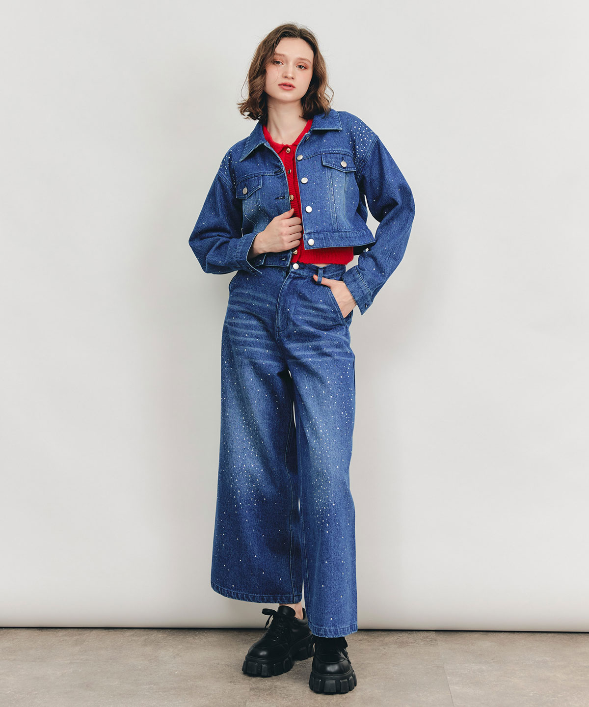 【Sparkle Denim Series】スパークルワイドデニムパンツ