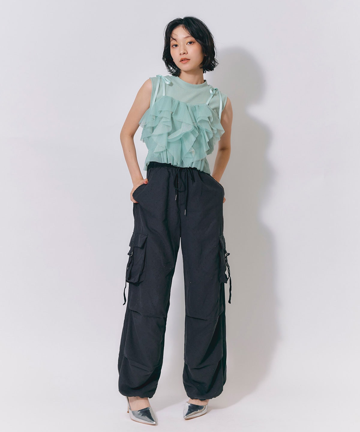 ラインストーンホットフィットカーゴパンツ