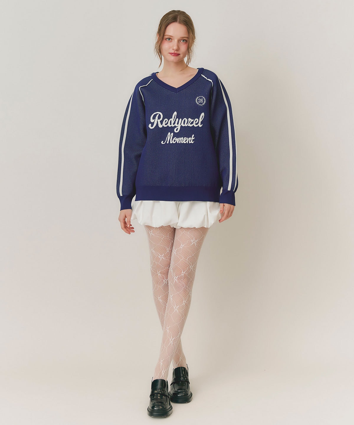ロゴメッシュニット×バルーンショートパンツセットアップ