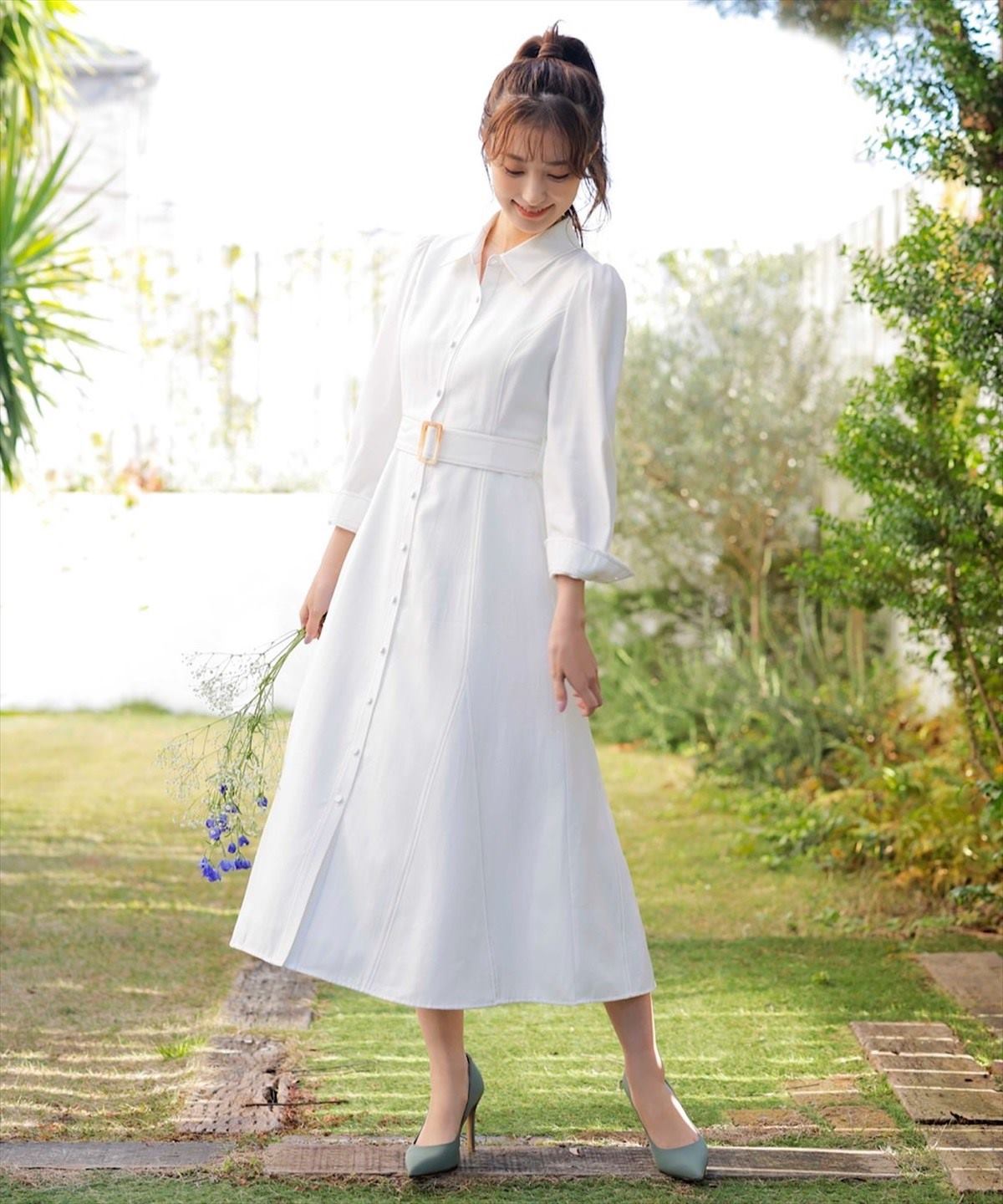 ベルト付きカラーステッチシャツワンピース M オフ Swingle 公式オンラインショップ バーンデストローズ