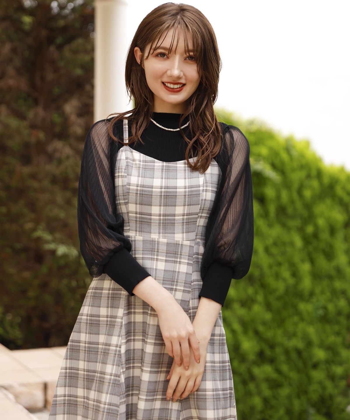 バックレースアップチェックキャミワンピース M グレーチェック Swingle 公式オンラインショップ バーンデストローズ