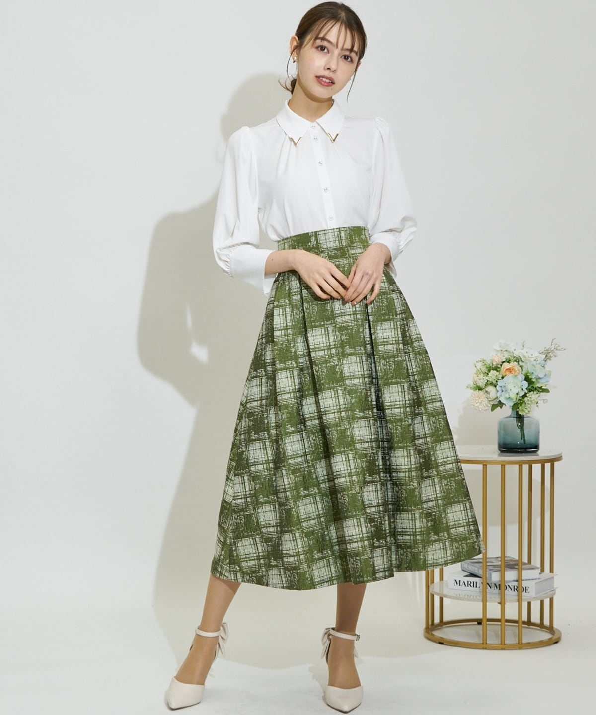 アートチェックタックフレアスカート