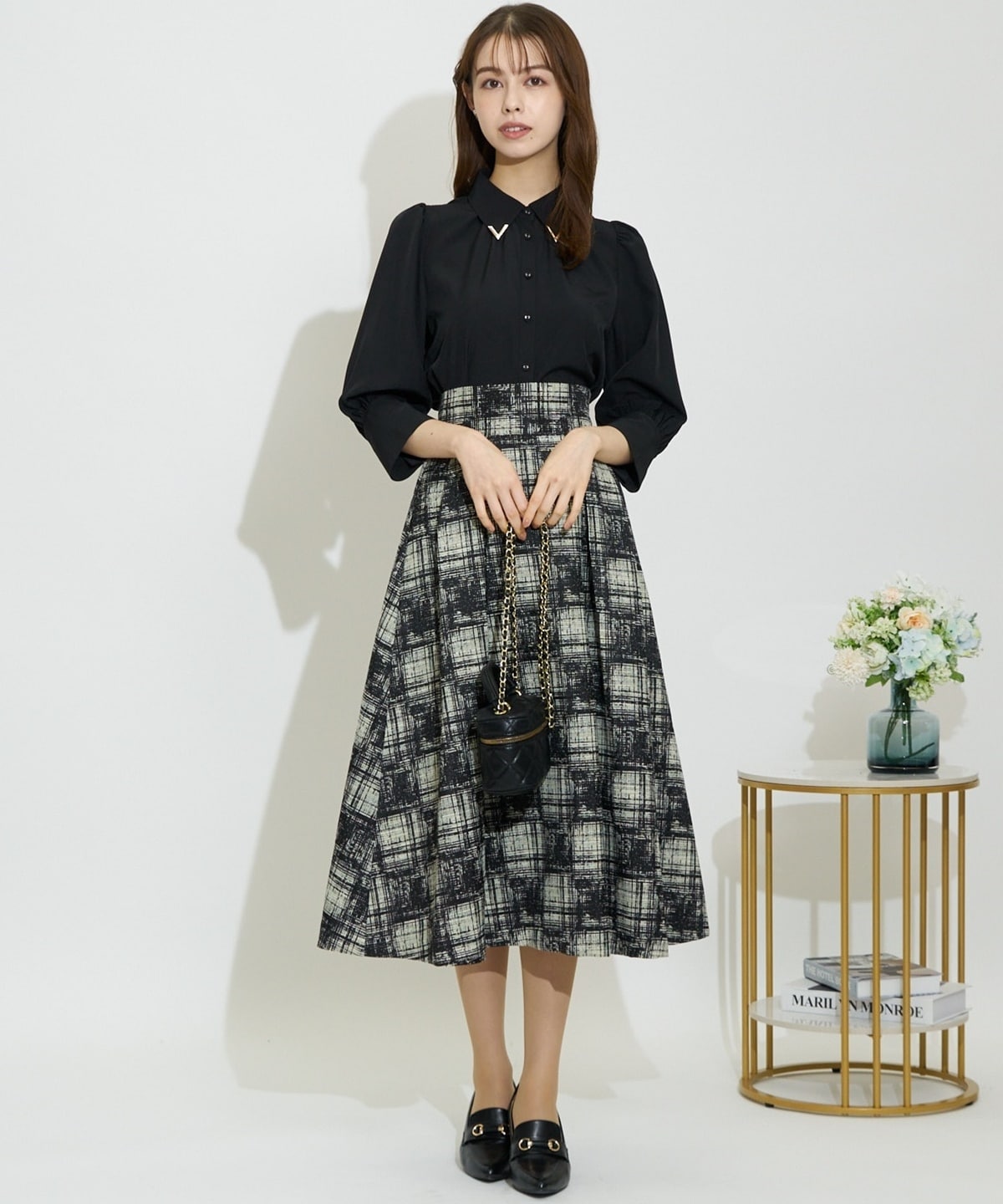 アートチェックタックフレアスカート