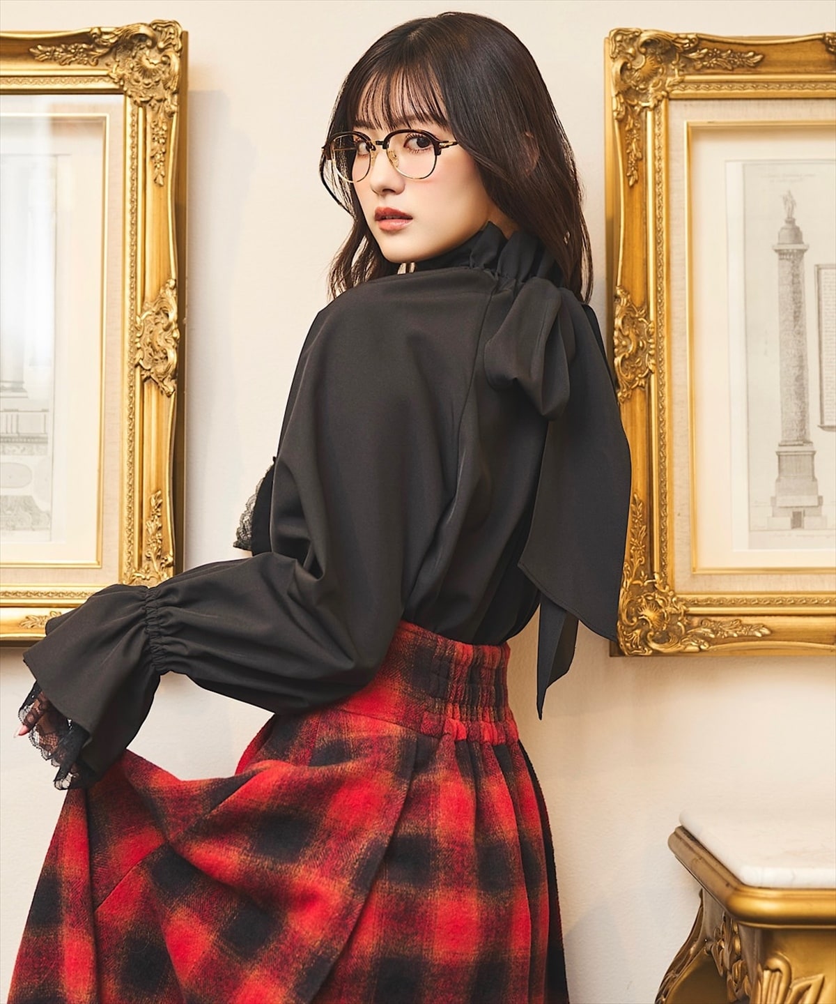 【鶴嶋乃愛コラボ】フリルハイネック2WAYリボンブラウス