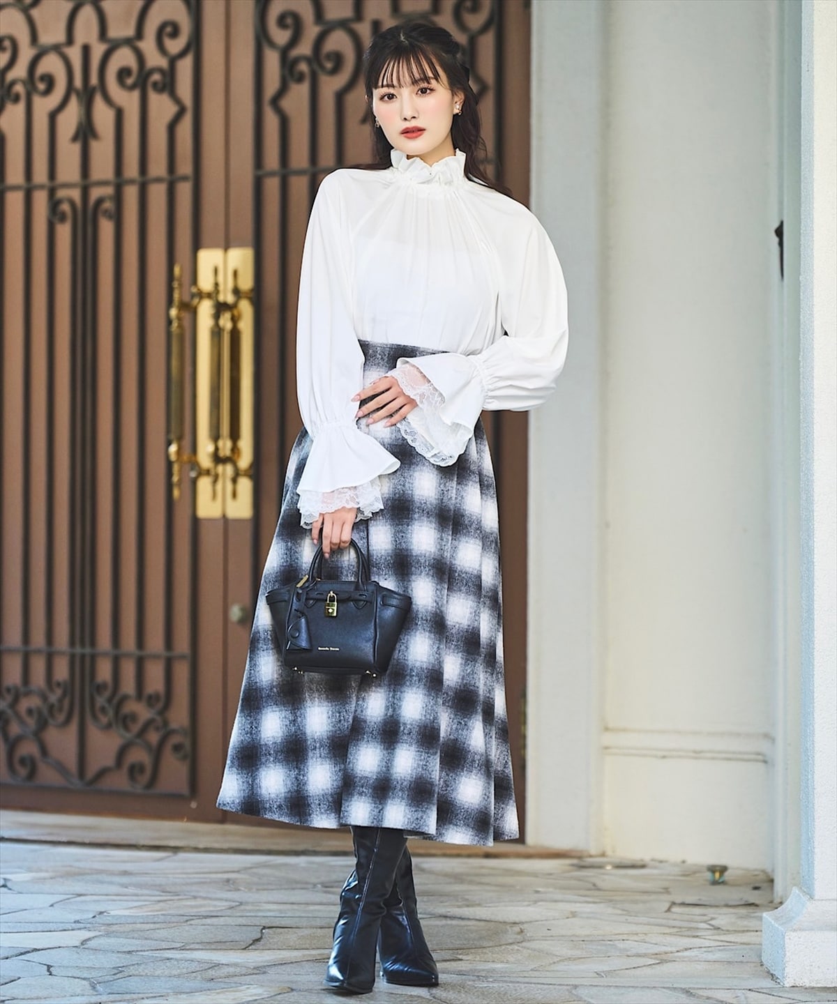 【鶴嶋乃愛コラボ】起毛グラデーションチェックスカート