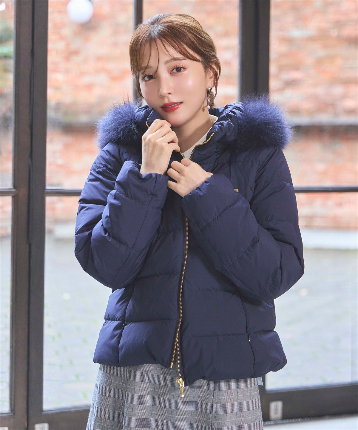 FOXファー付エレガンスショートダウンコート