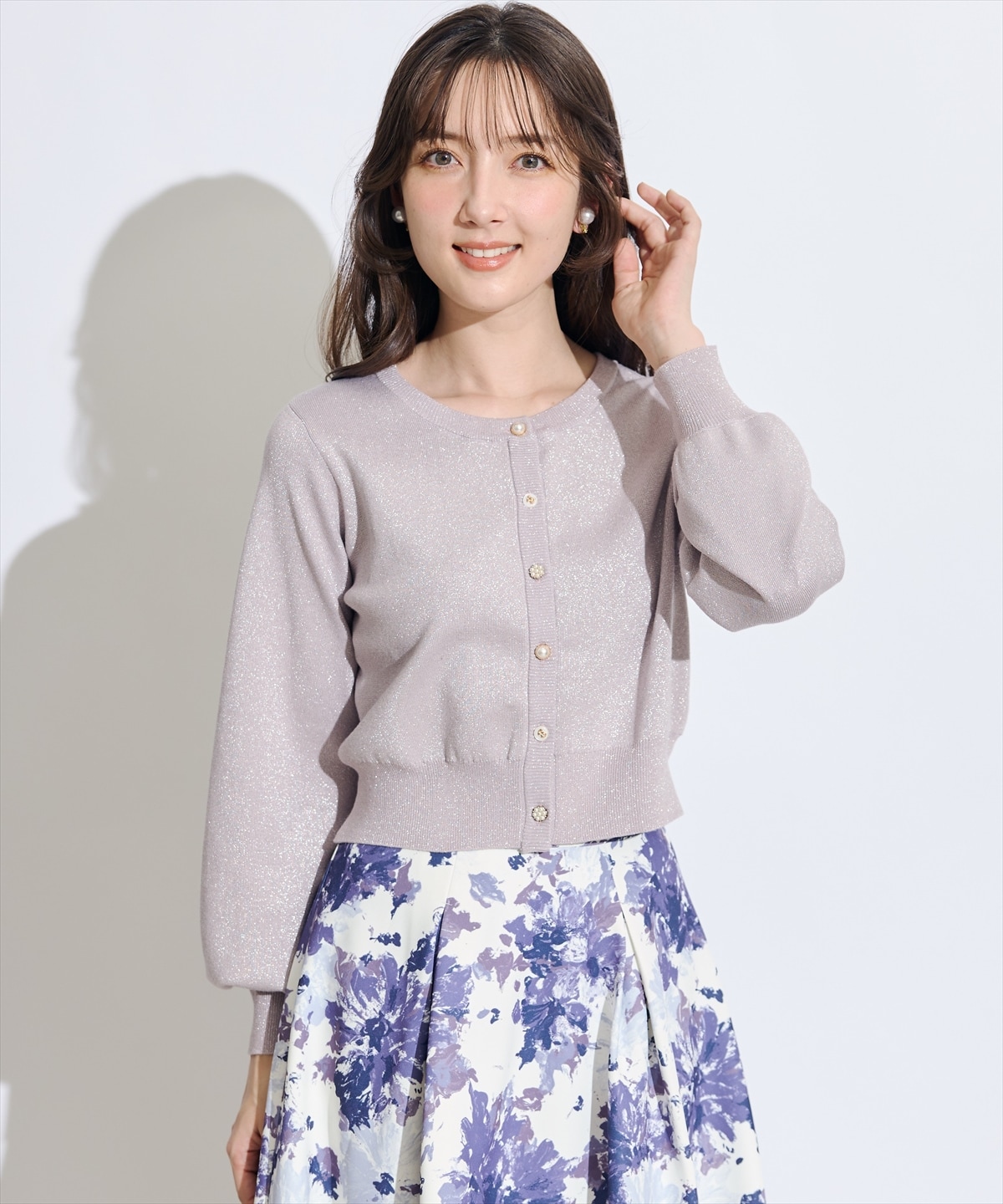 ベーシックマルチボタンラメニットカーディガン