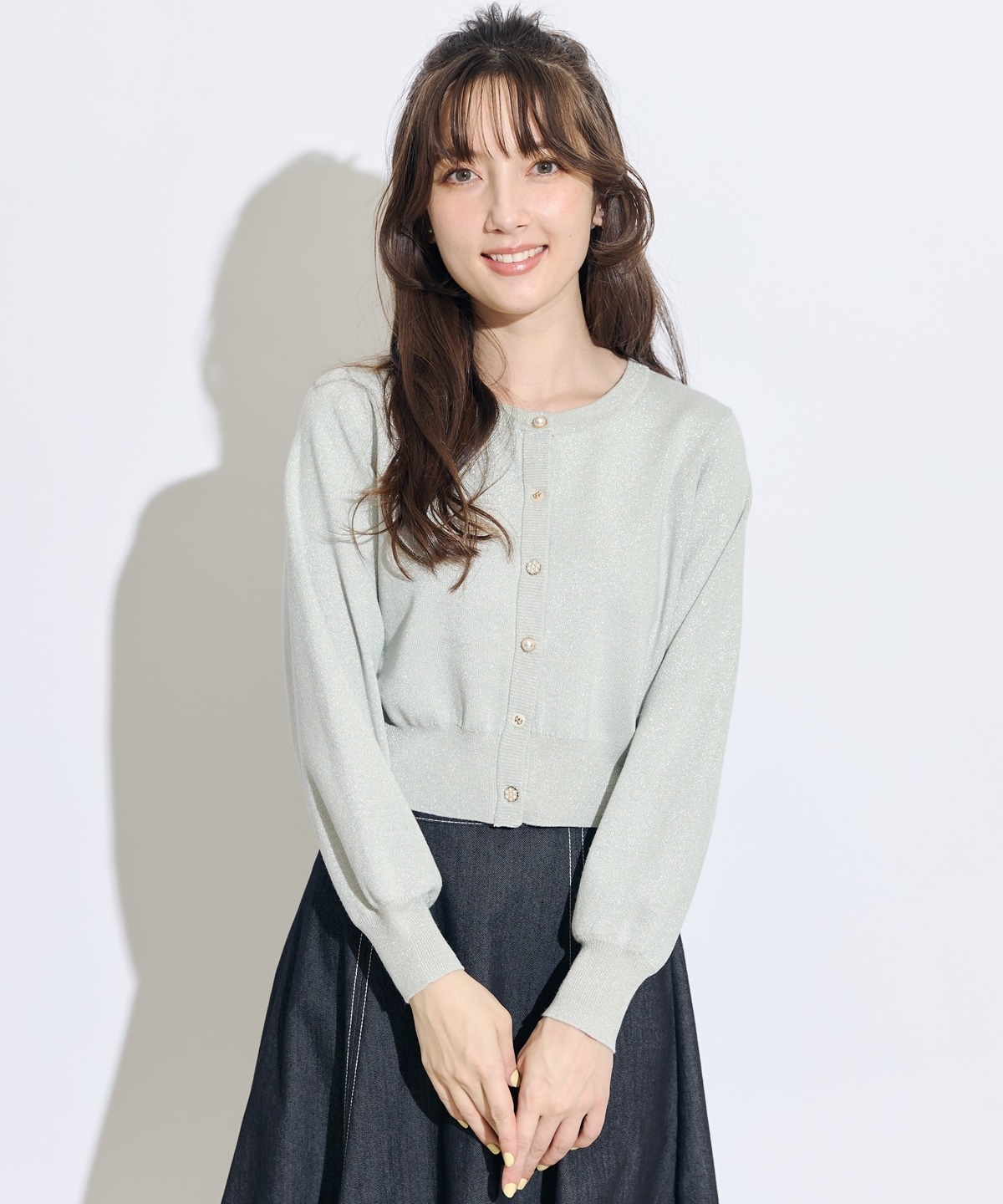 ベーシックマルチボタンラメニットカーディガン