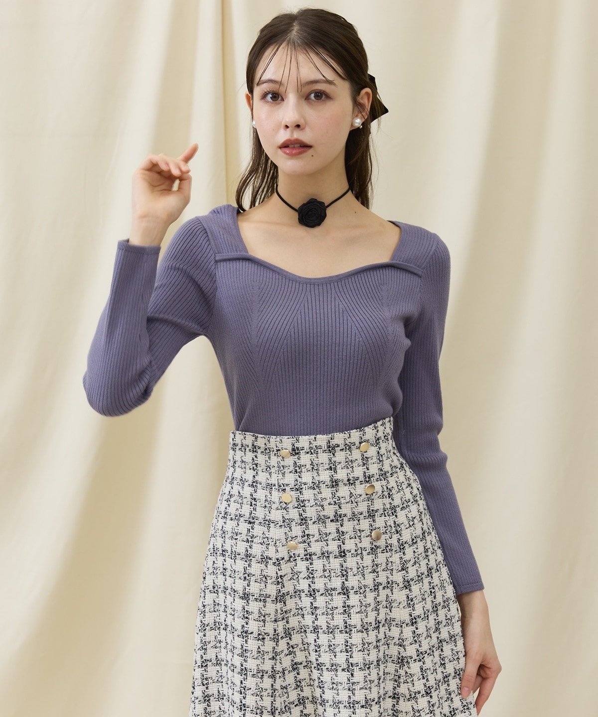 デコルテビスチェリブニットプルオーバー