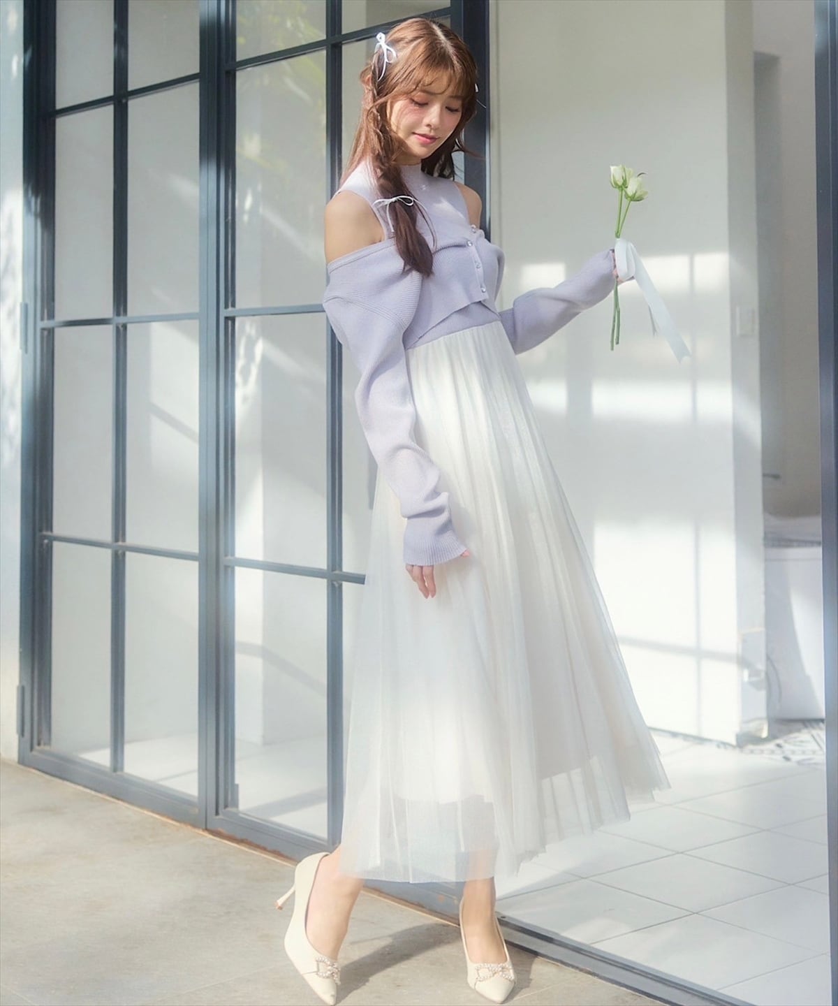 【展示会３位】カーディガンアンサンブルラメニットドッキングワンピース