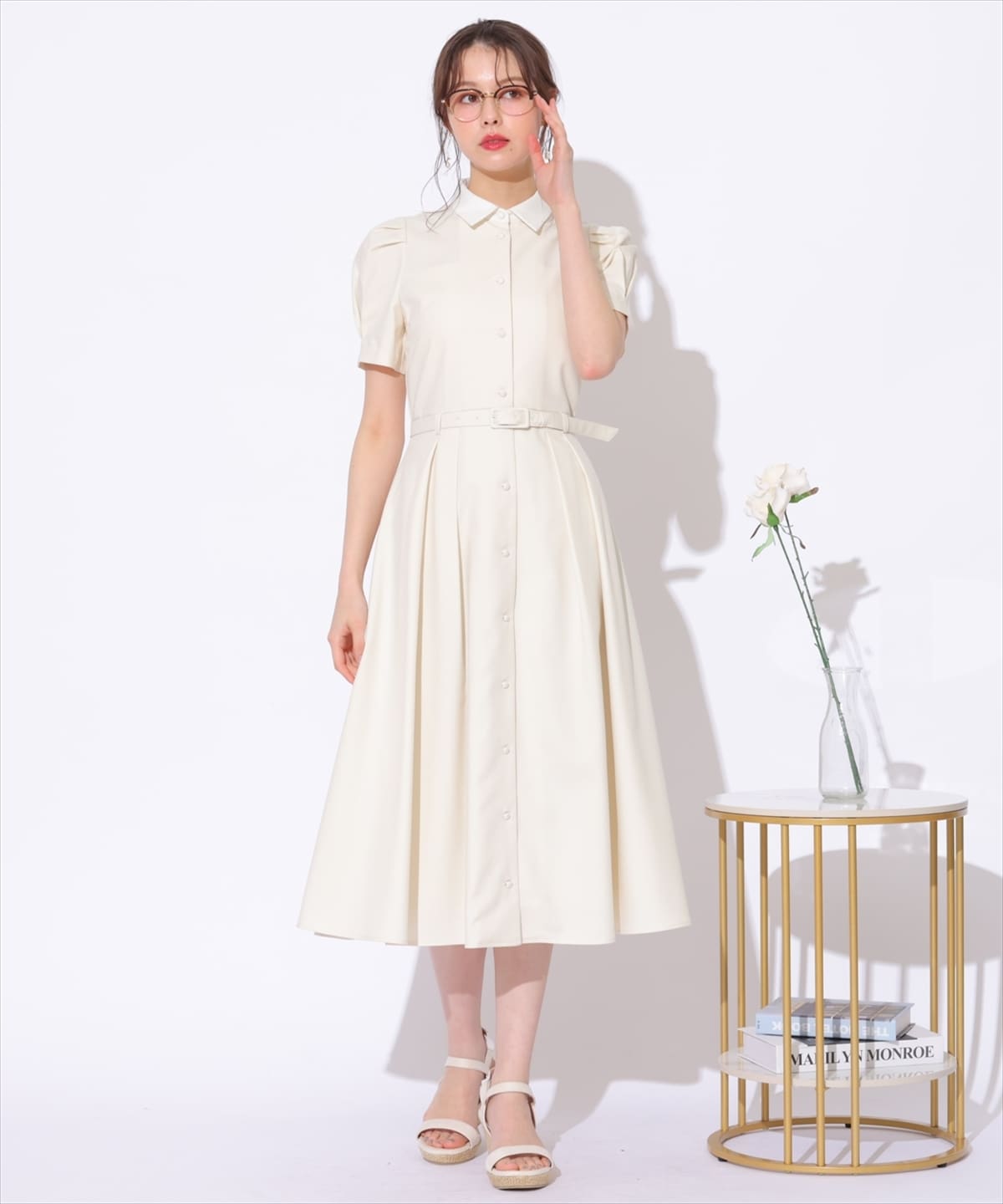 サマーツイードバイカラー衿ハーフスリーブワンピース