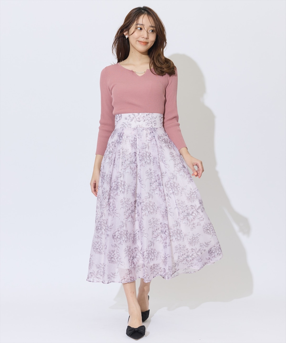 パールキーネックニットプルオーバー