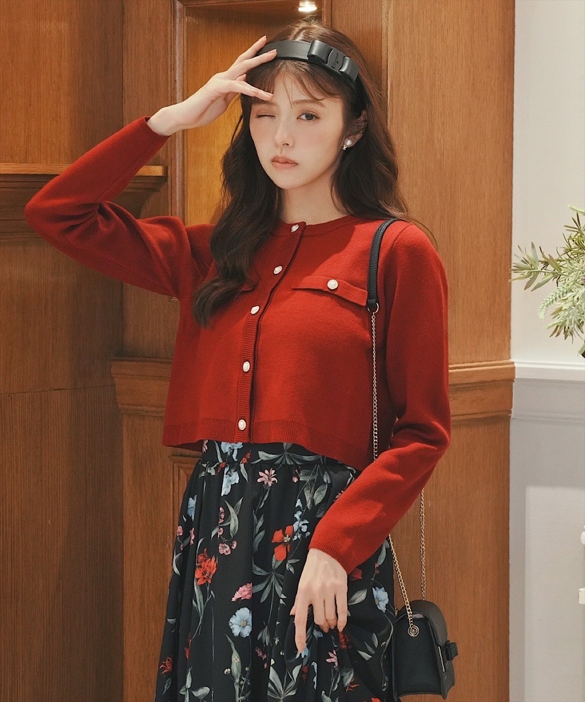 フローラルプリントタックフレアスカート