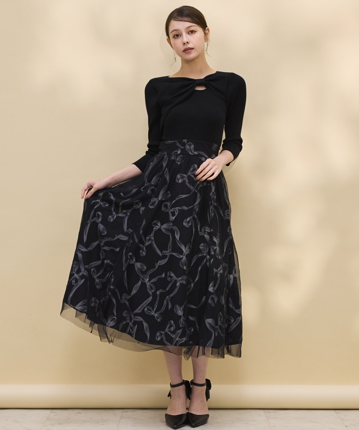 リボンデコレーションドッキングワンピース