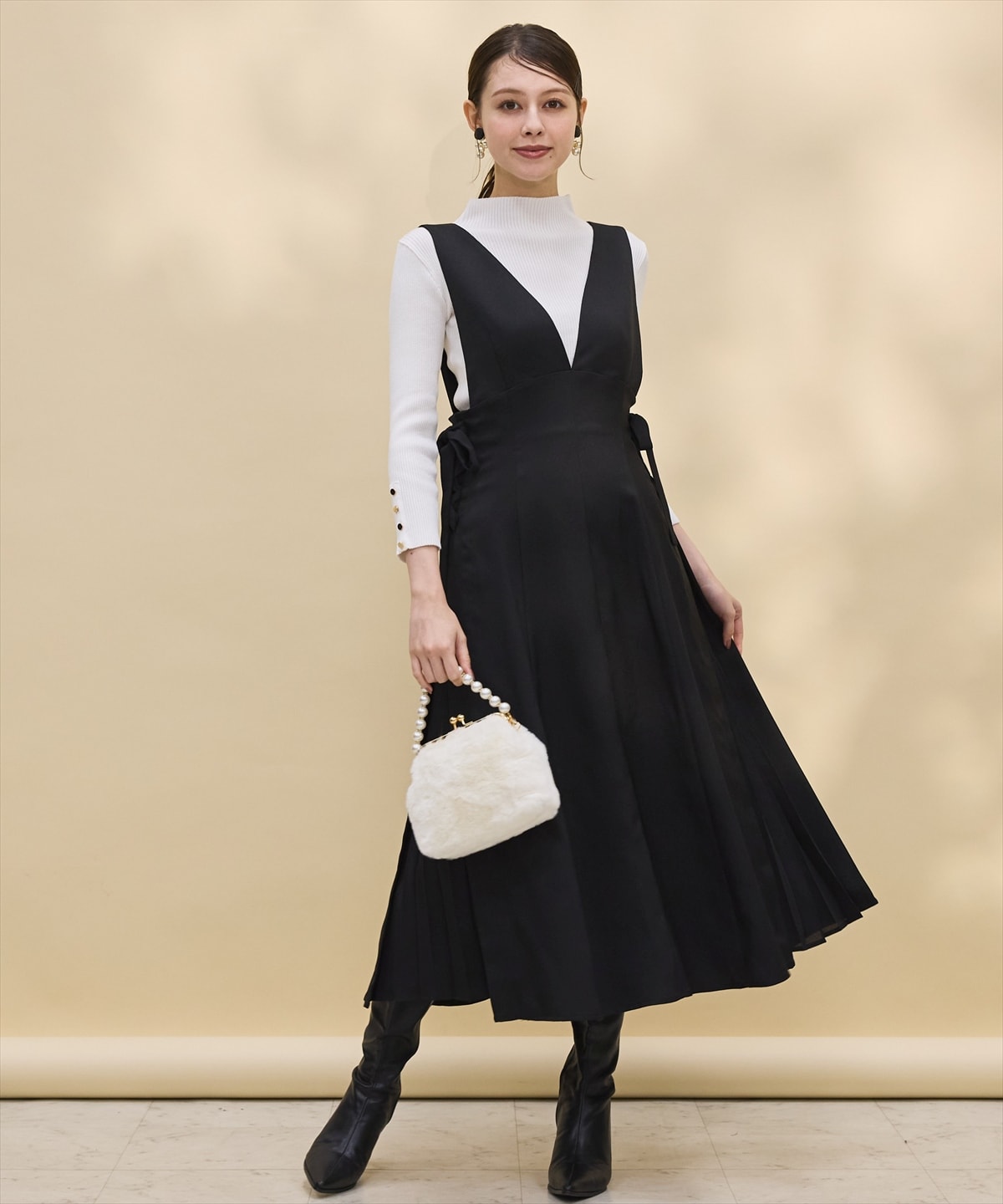 サイドプリーツレースアップジャンパースカート