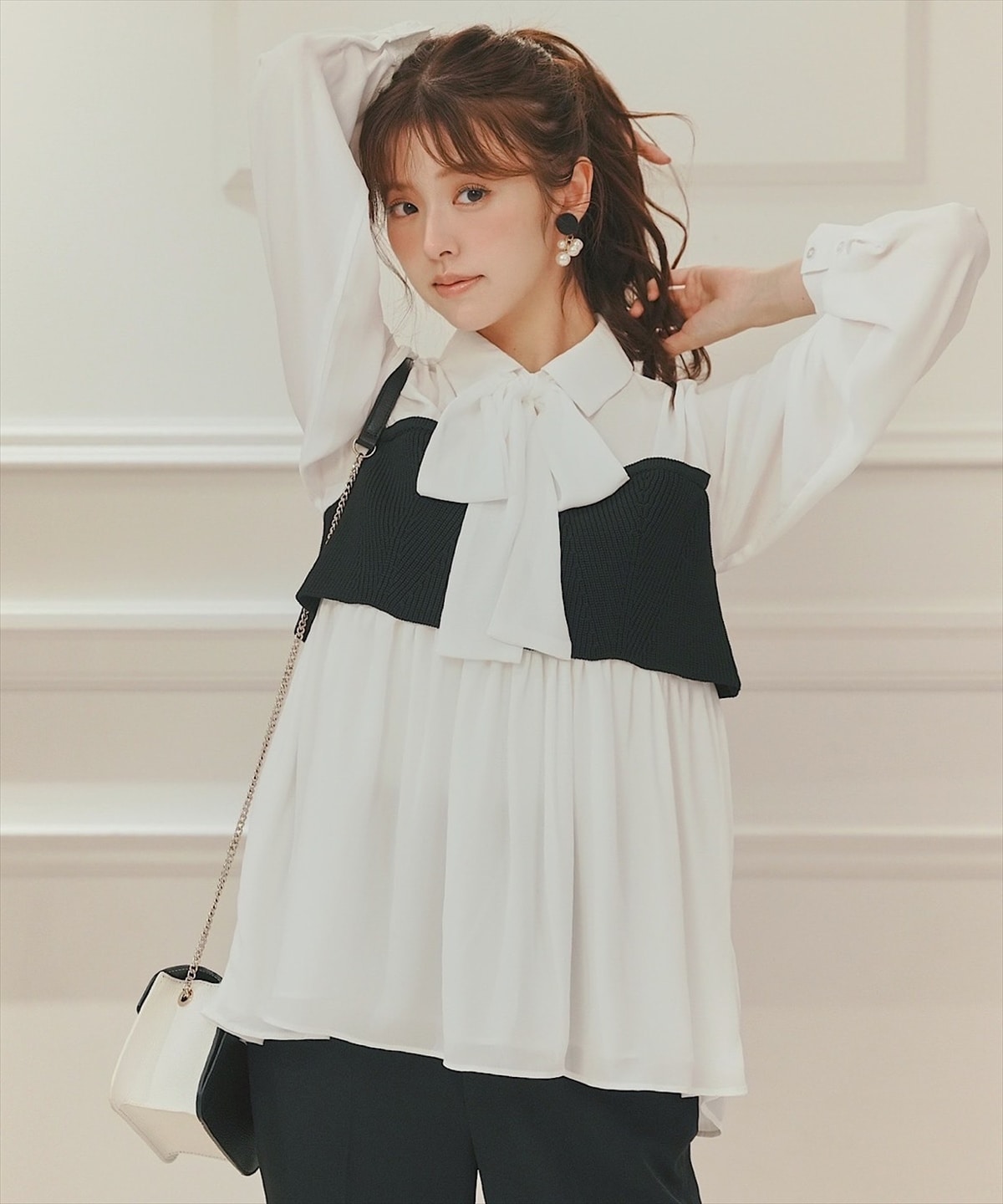 ニットビスチェドッキングボウタイチュニック