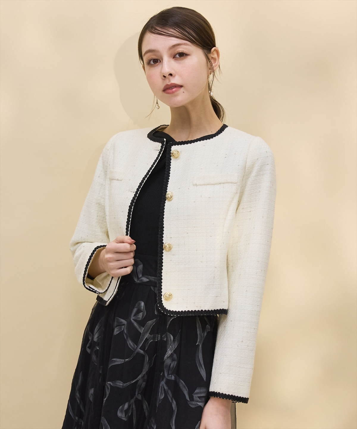 ラメツイードノーカラージャケット