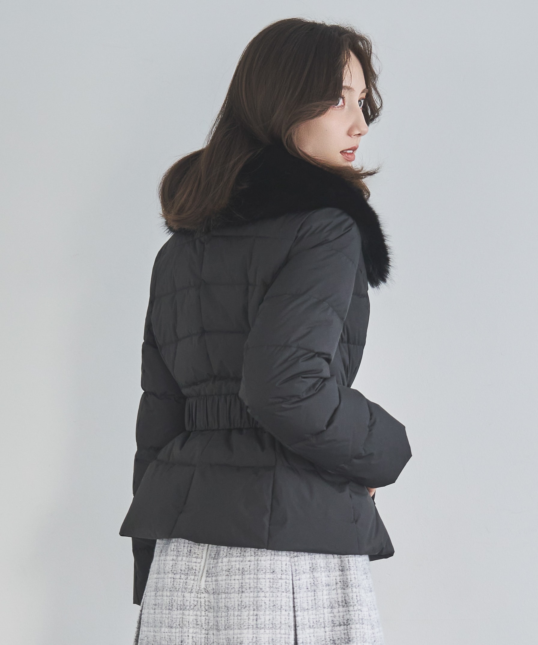 ベルト付エコファー襟ショートダウン