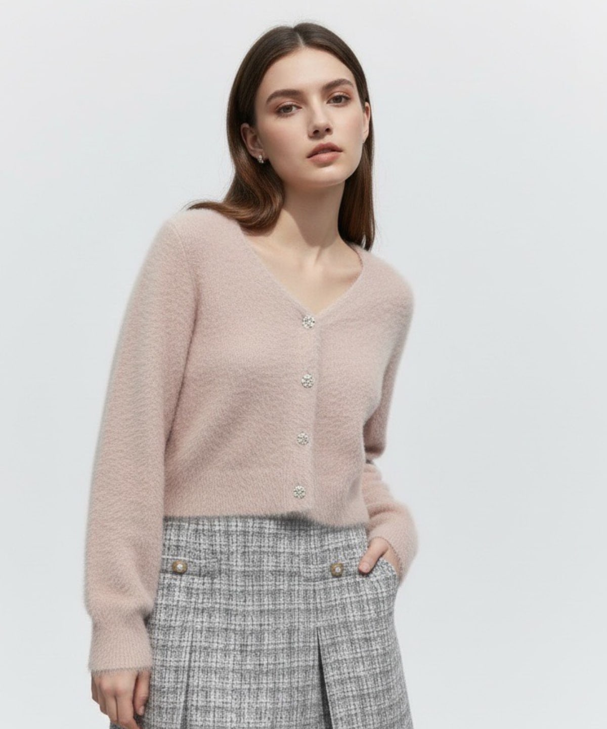 【11/21(Fri)発売】ビジューボタンフェザーニットカーディガン