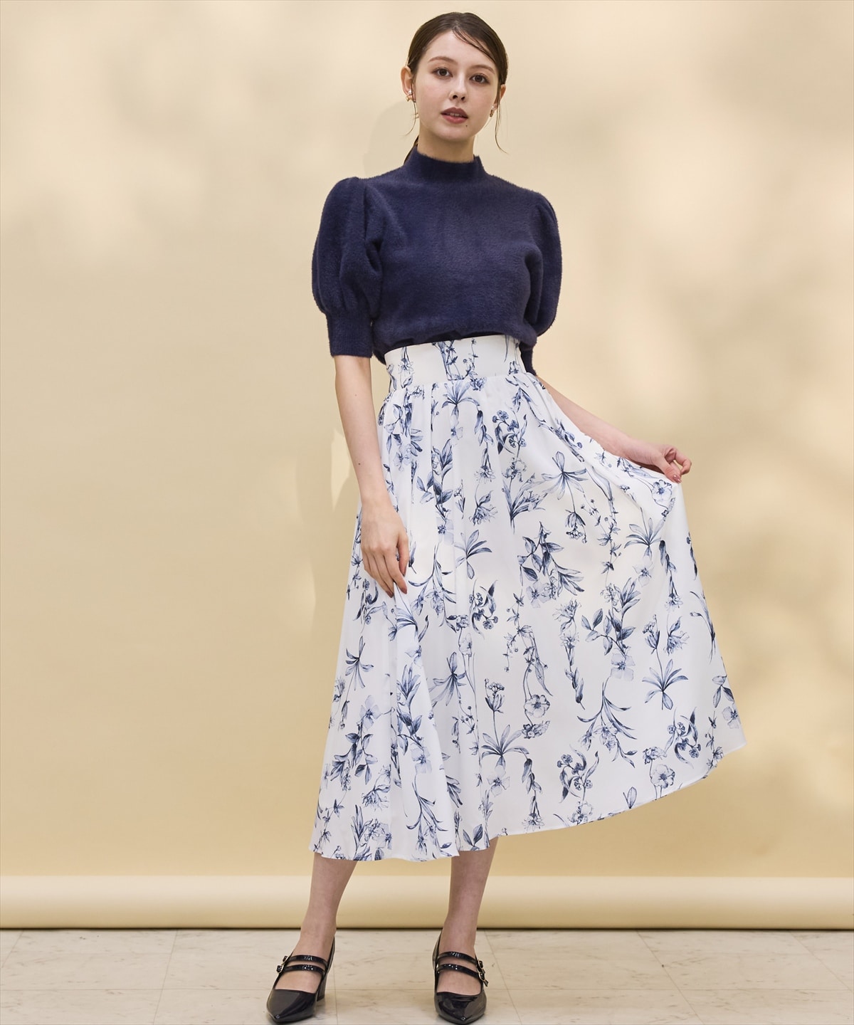 ラメシャギーパフスリーブニットプルオーバー