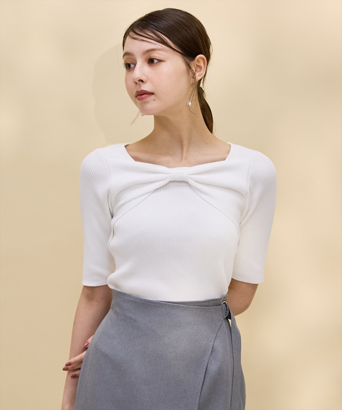 2WAYリボンリブニットプルオーバー