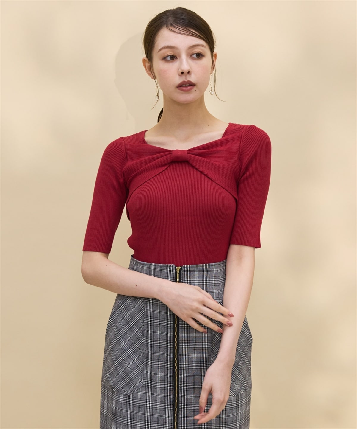 2WAYリボンリブニットプルオーバー