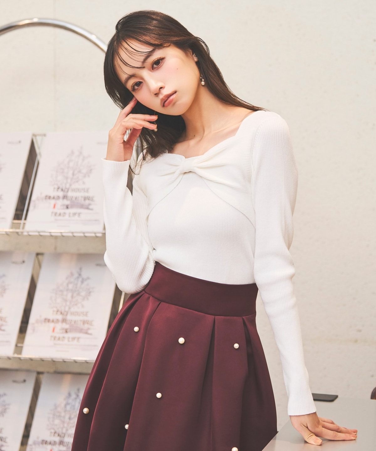 2WAYリボンリブニット