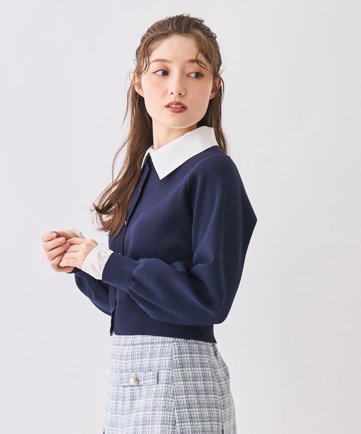 襟付きラメニットカーディガン