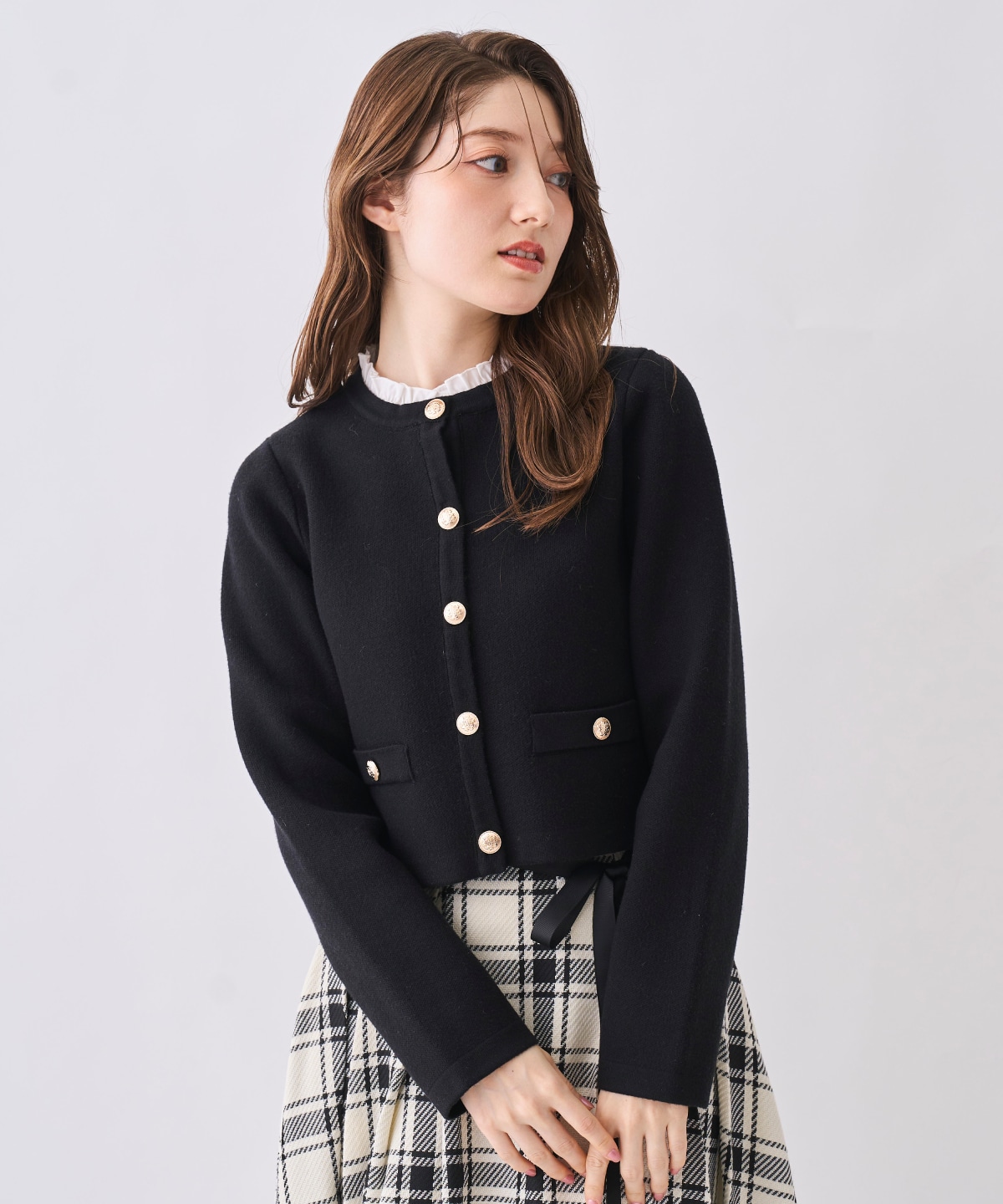 【12/5(Fri)発売開始】フリル襟付きノーカラーニットカーディガン