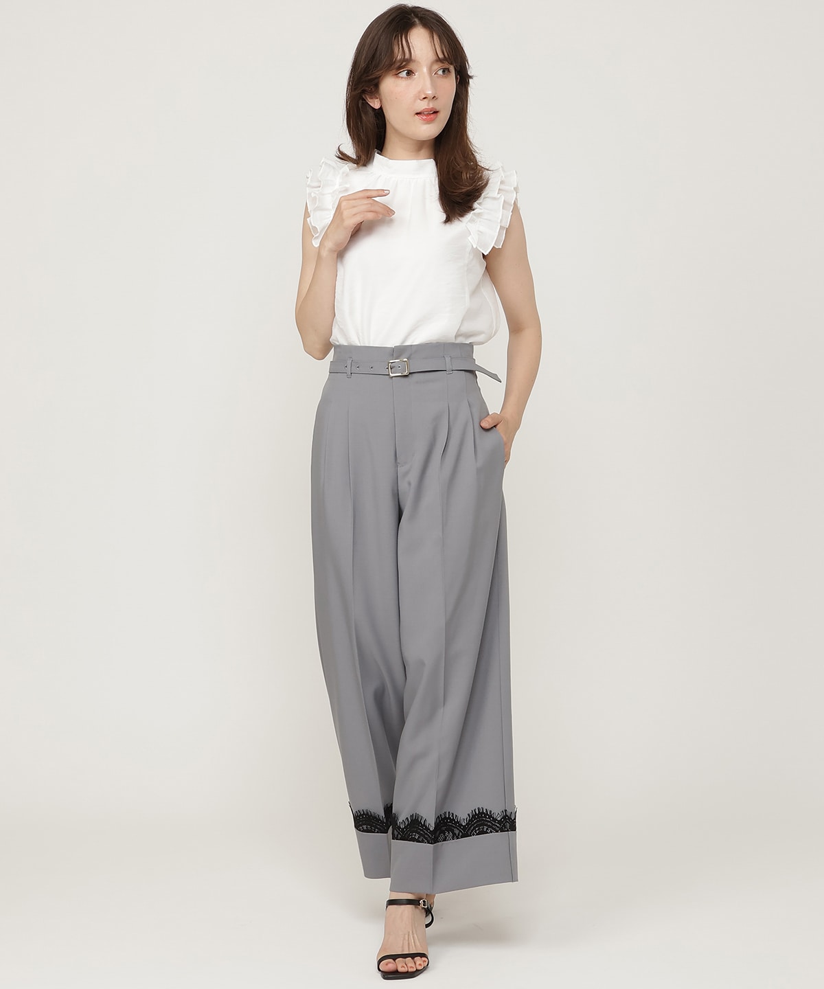 レースロールアップタックワイドパンツ