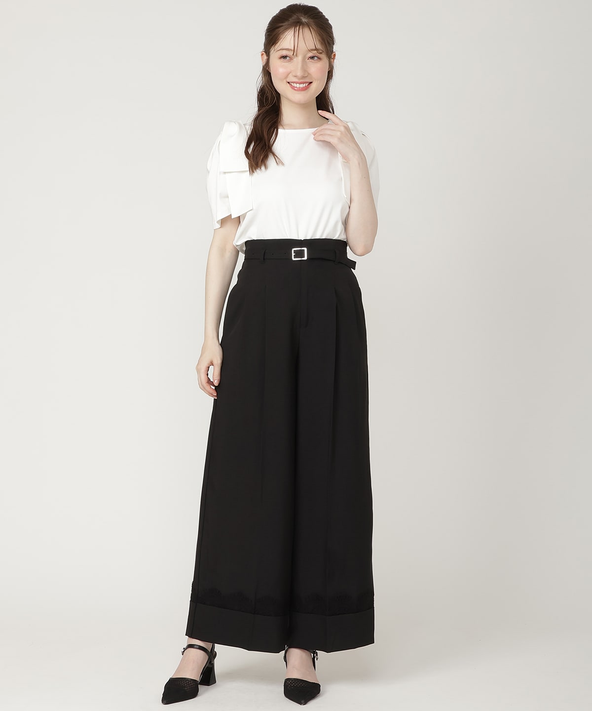 レースロールアップタックワイドパンツ