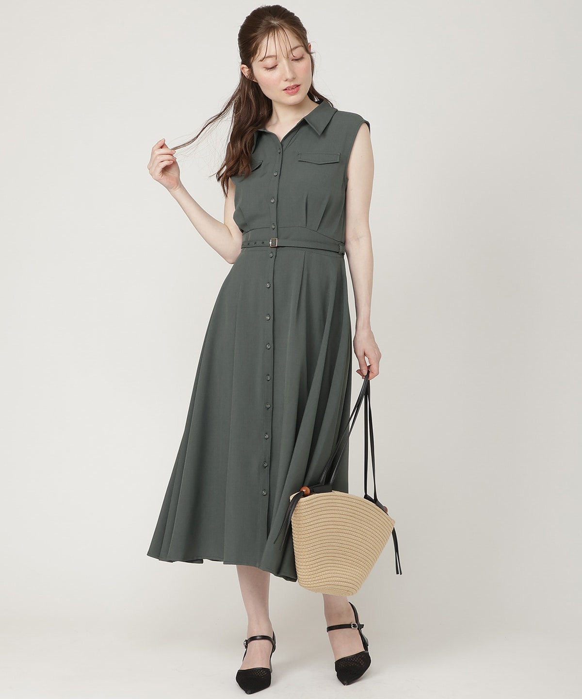 【6/11発売】キーネックノースリシャツワンピース