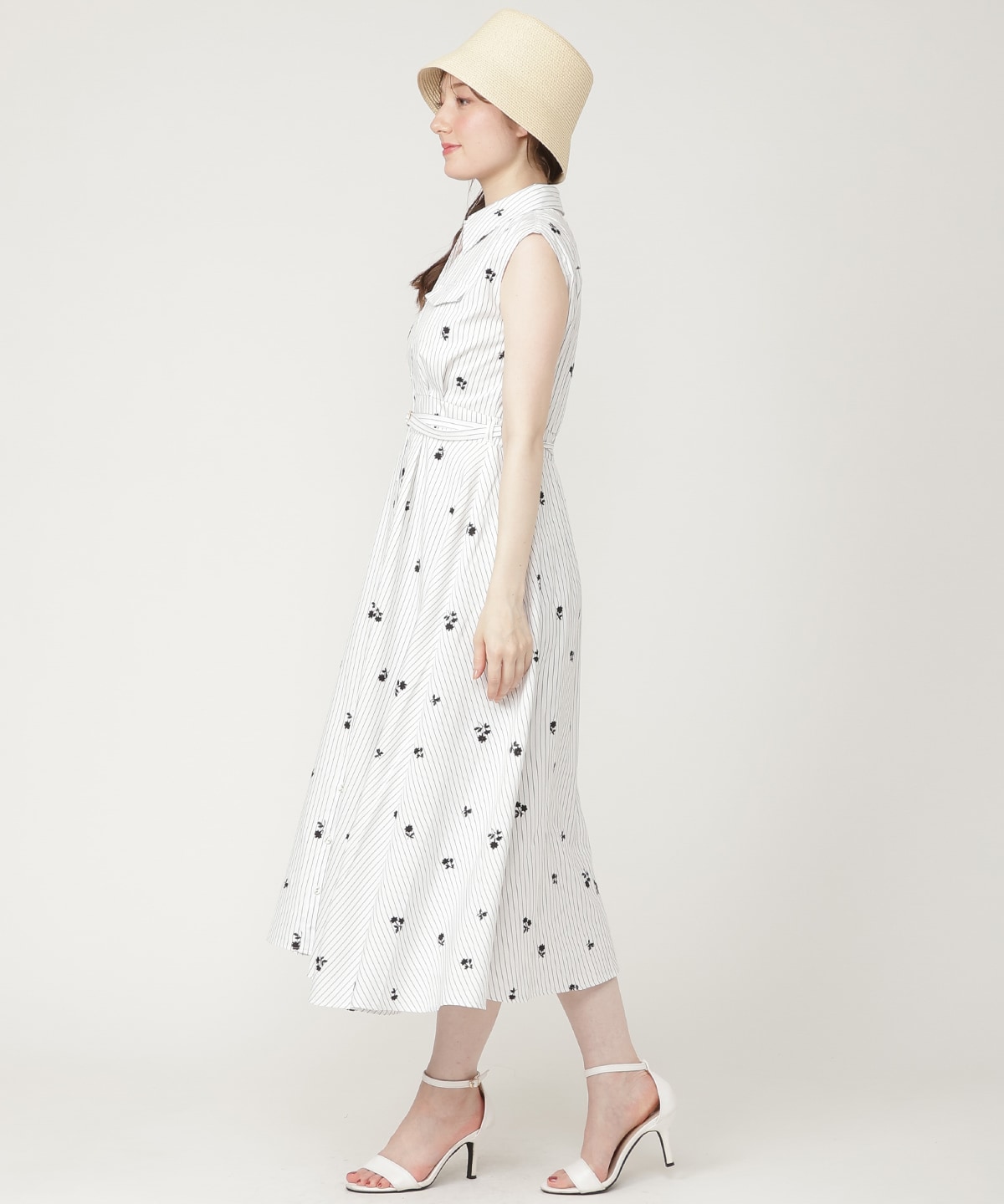 【7/3発売】ストライプ×フラワー刺繍シャツワンピース