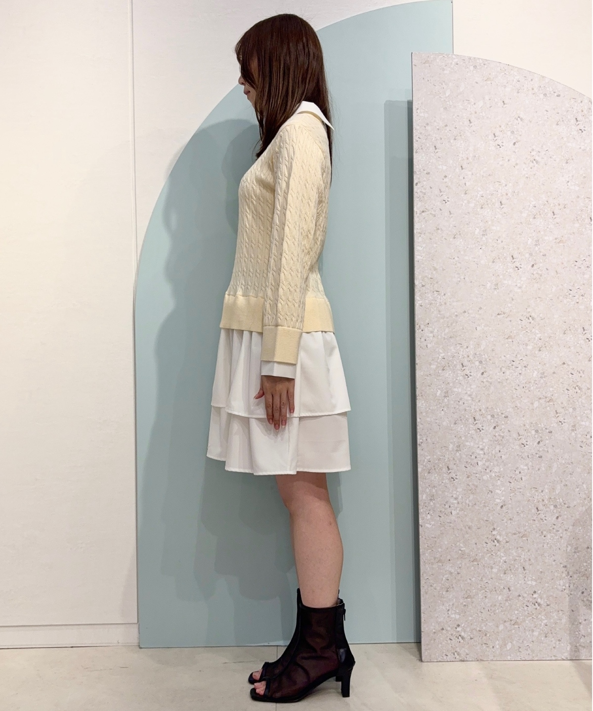 ケーブルニットレイヤードワンピース