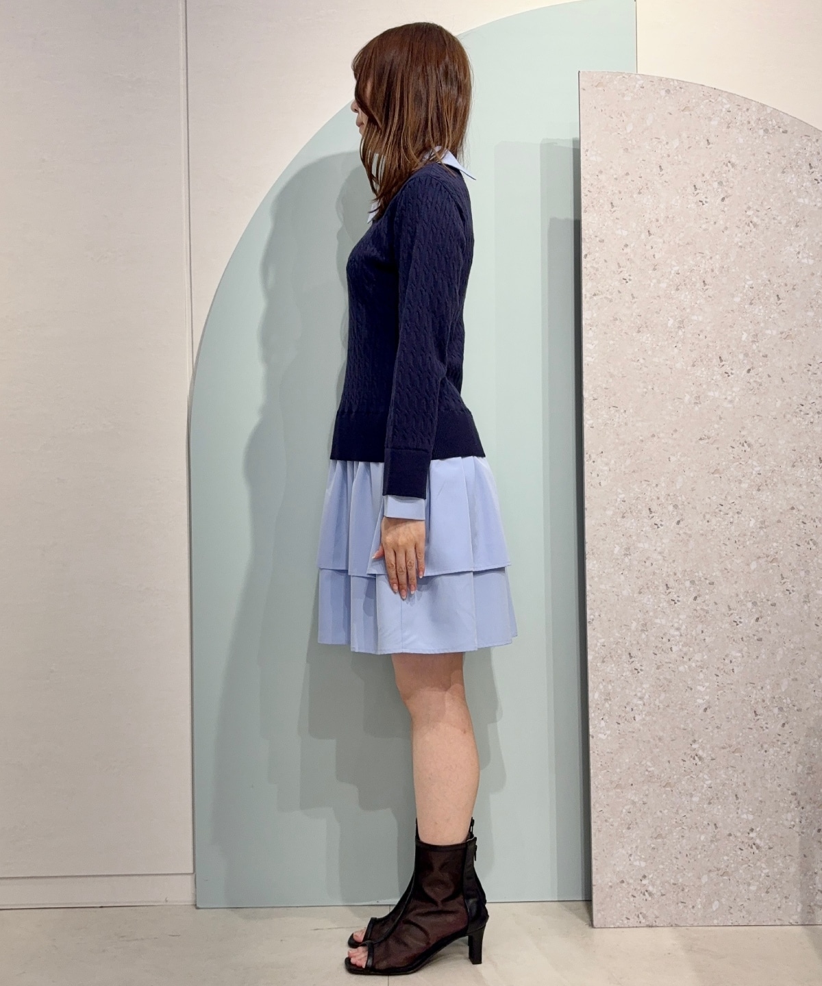 ケーブルニットレイヤードワンピース