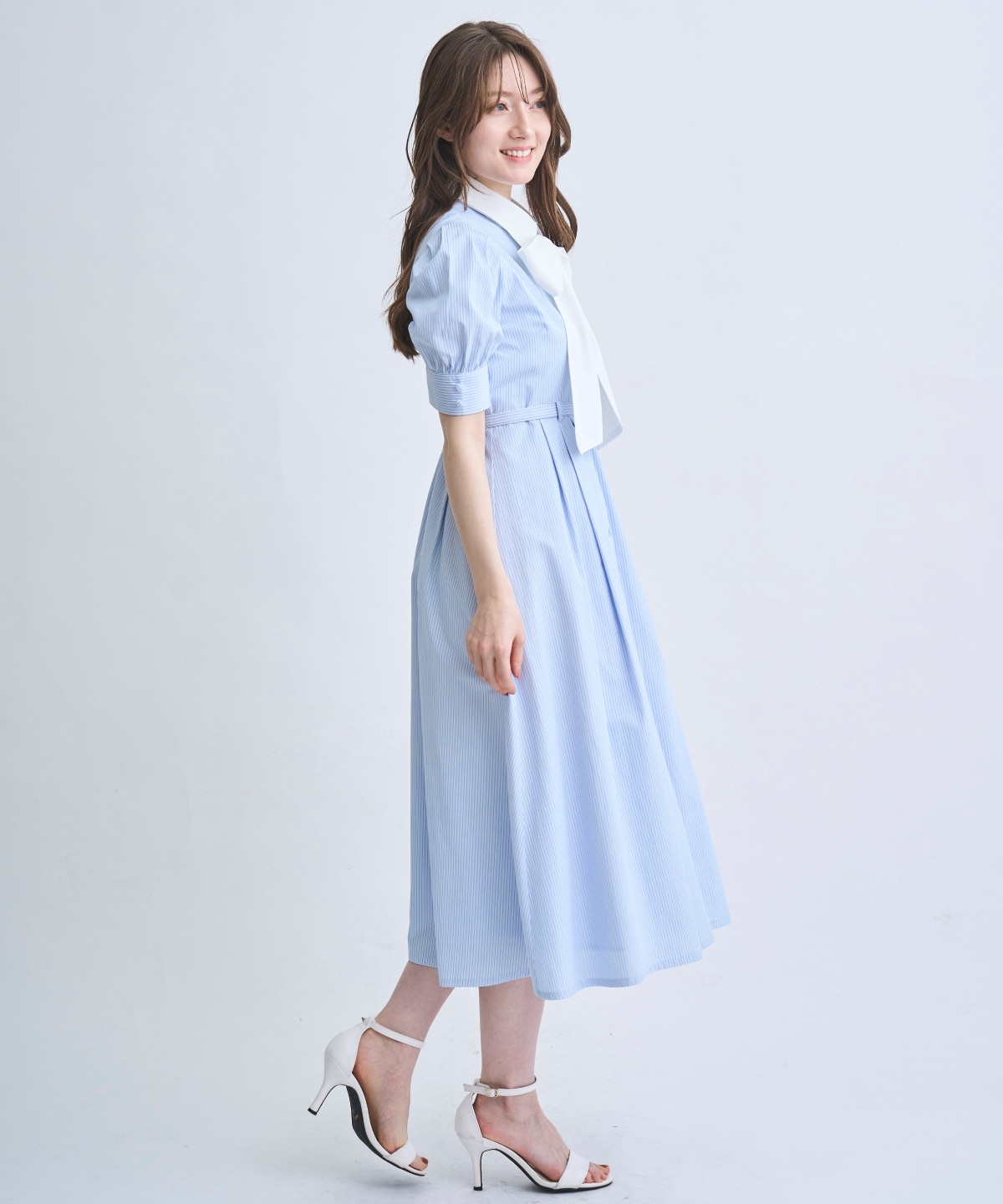 【4/10(Fri)予約開始】リボン付きストライプシャツワンピ―ス