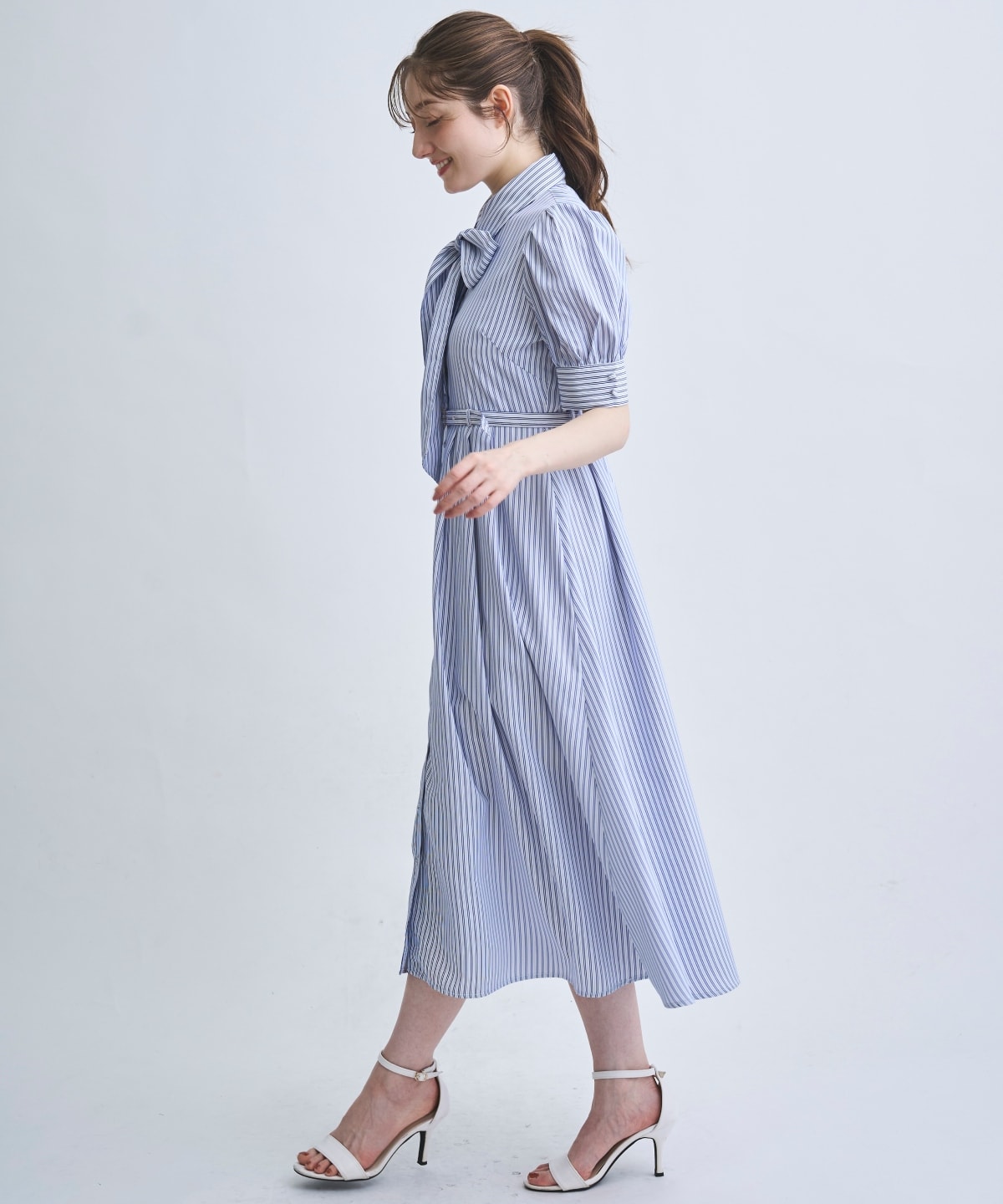 【4/10(Fri)予約開始】リボン付きストライプシャツワンピ―ス