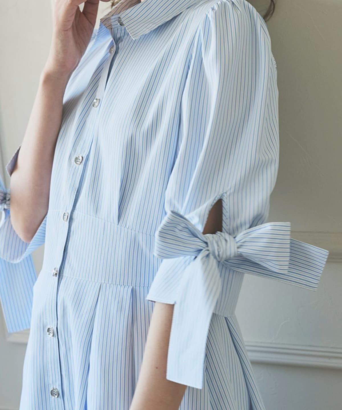 リボンストライプシャツワンピース