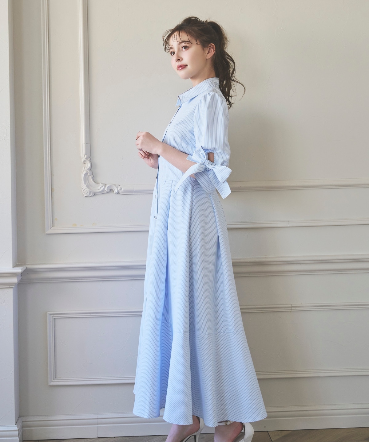 【3/28(Sat)発売】リボンストライプシャツワンピース