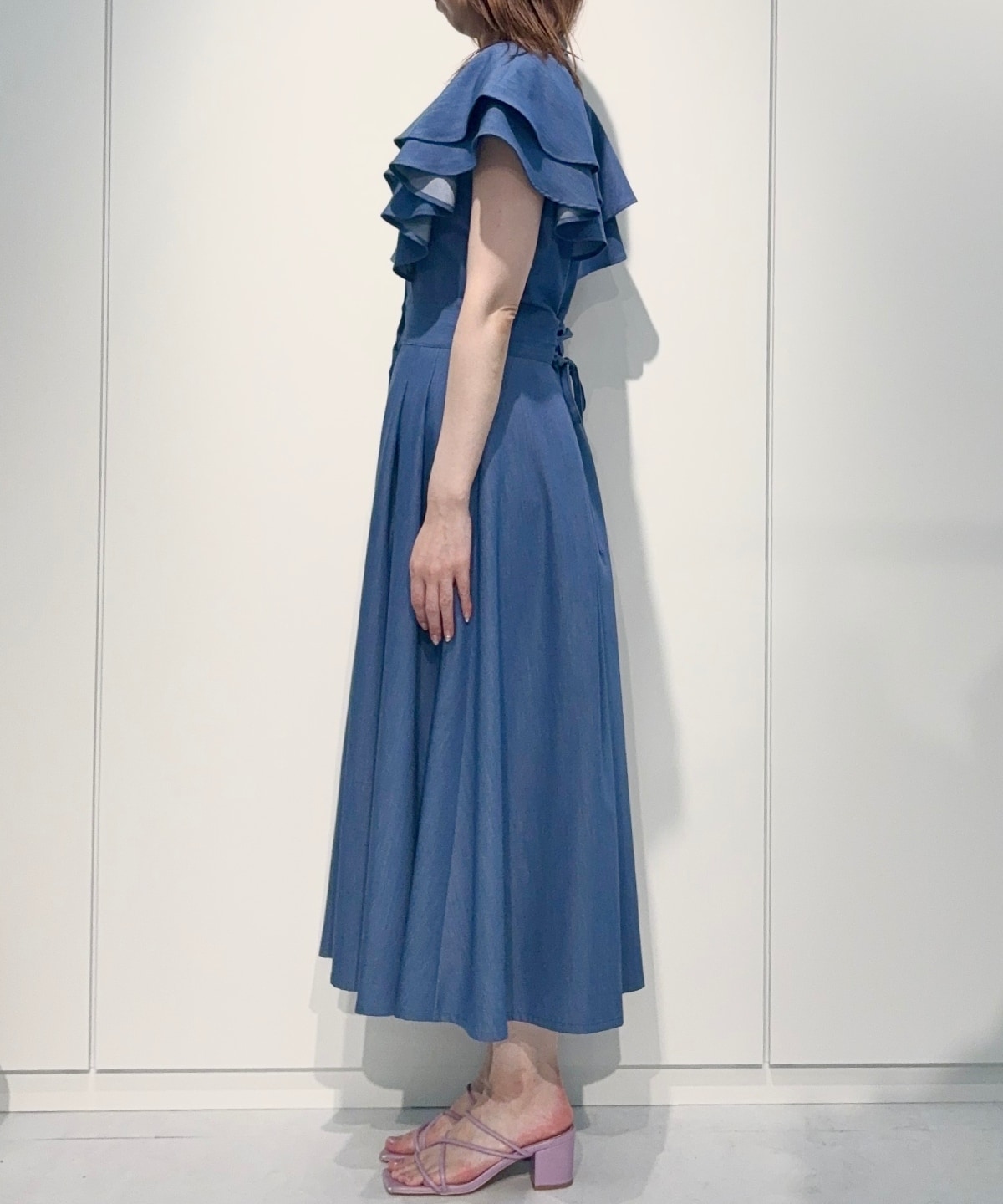 【4/24(Fri)発売】袖フリルデニムフレアワンピース