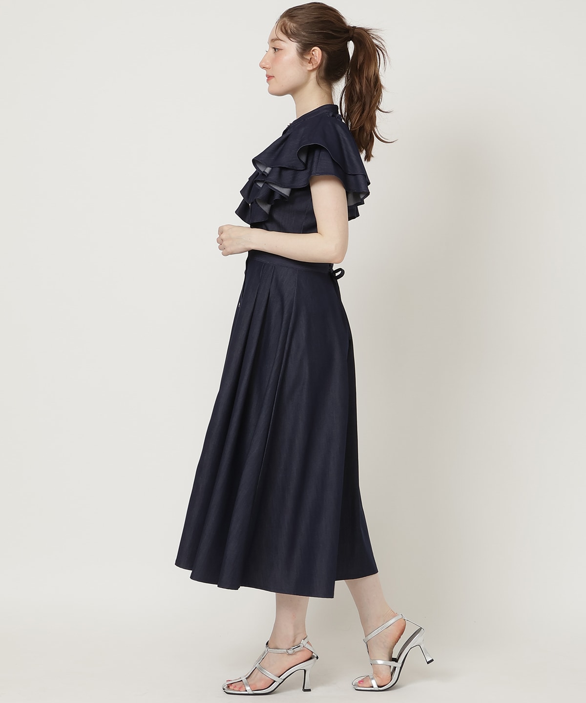 【4/24(Fri)発売】袖フリルデニムフレアワンピース