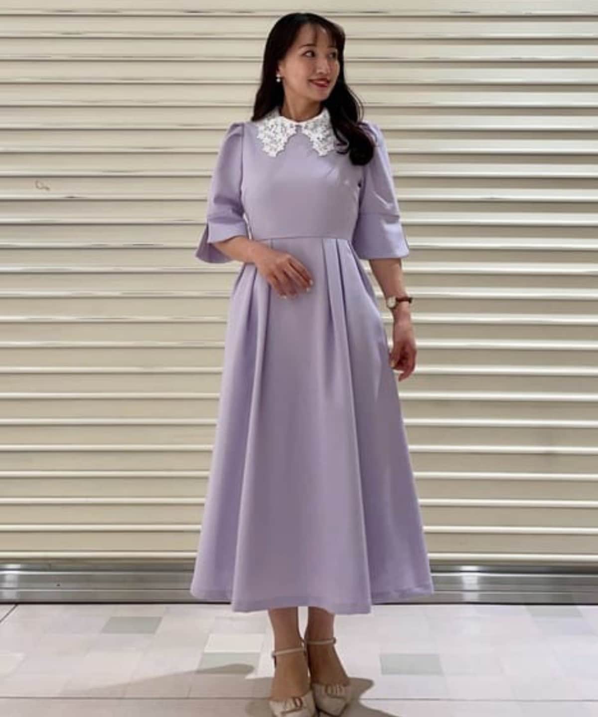 ラメツイードレース襟ワンピース