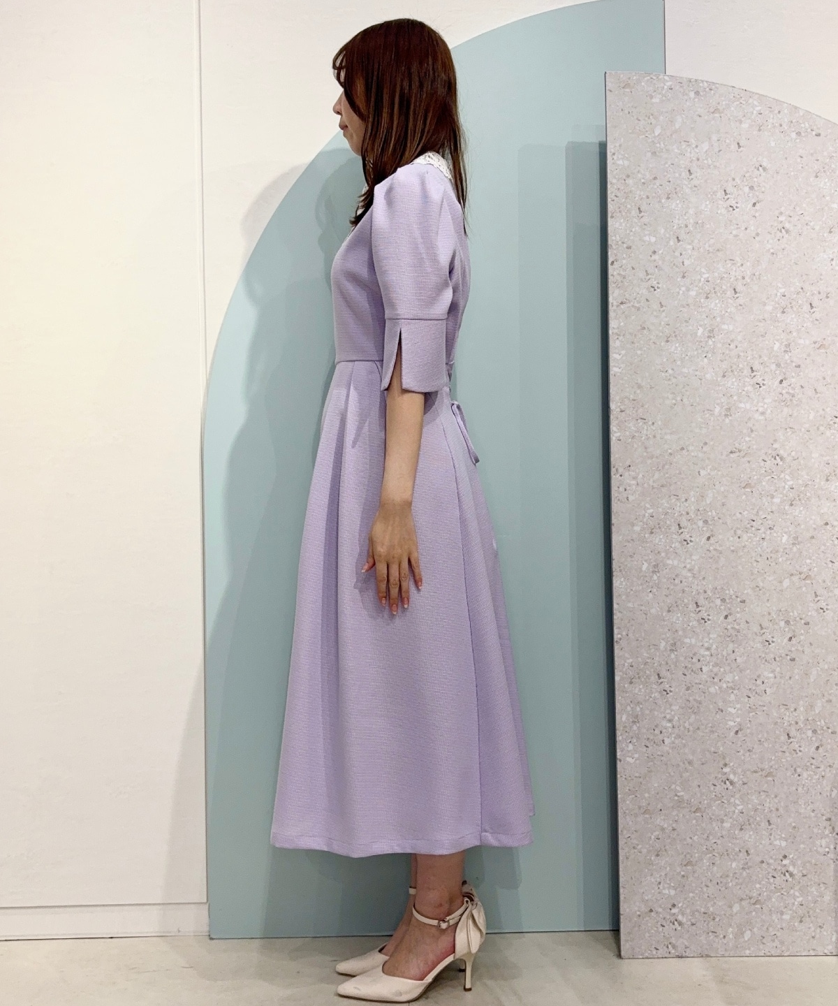 ラメツイードレース襟ワンピース