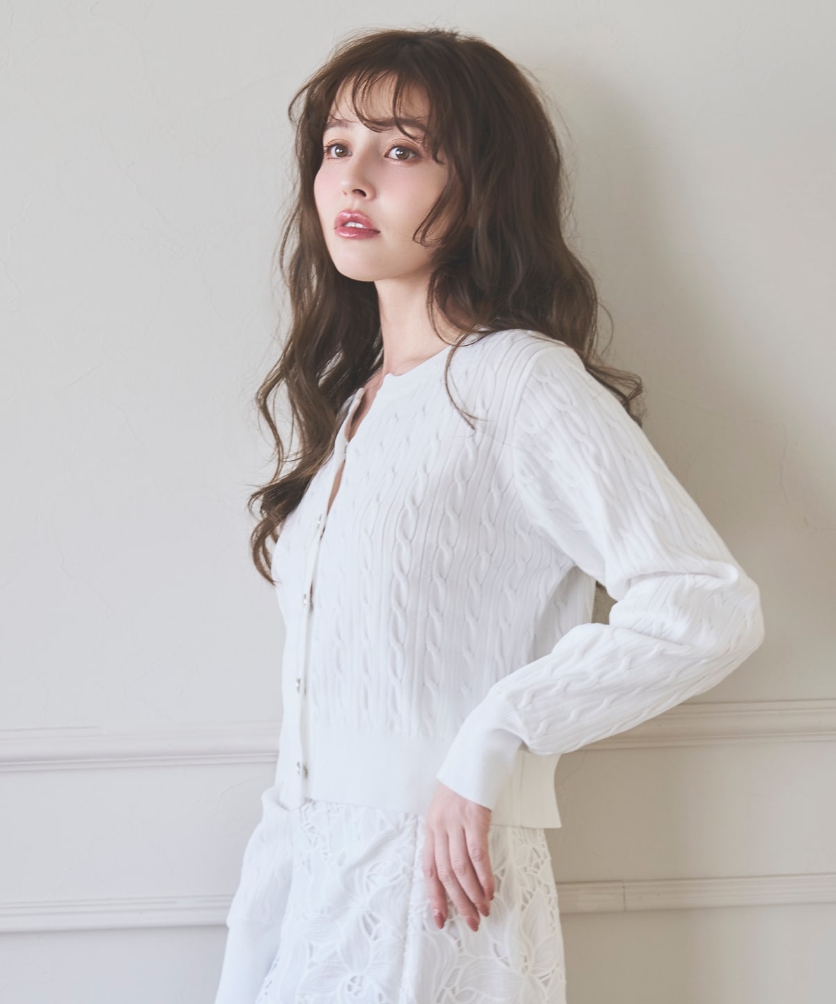 【3/6(Fri)発売】キーネックケーブルニットカーディガン