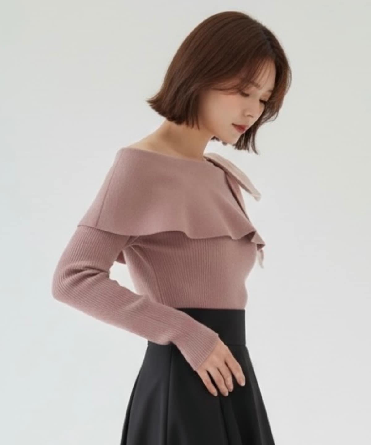 【2/6(Fri)発売】サテンリボン付オフショルニットプルオーバー