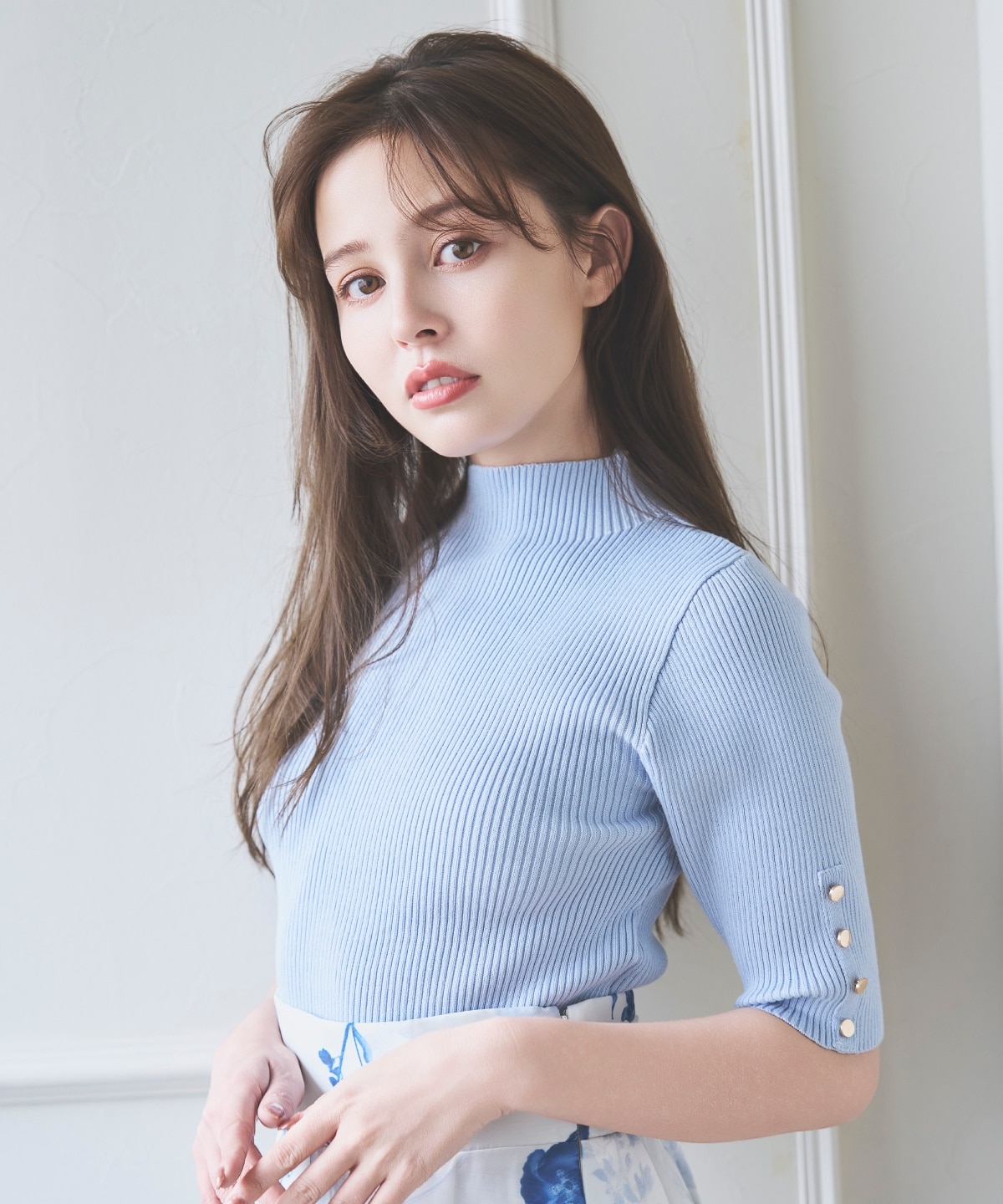 【3/19(Thu)発売】5分袖金ボタンリブニット