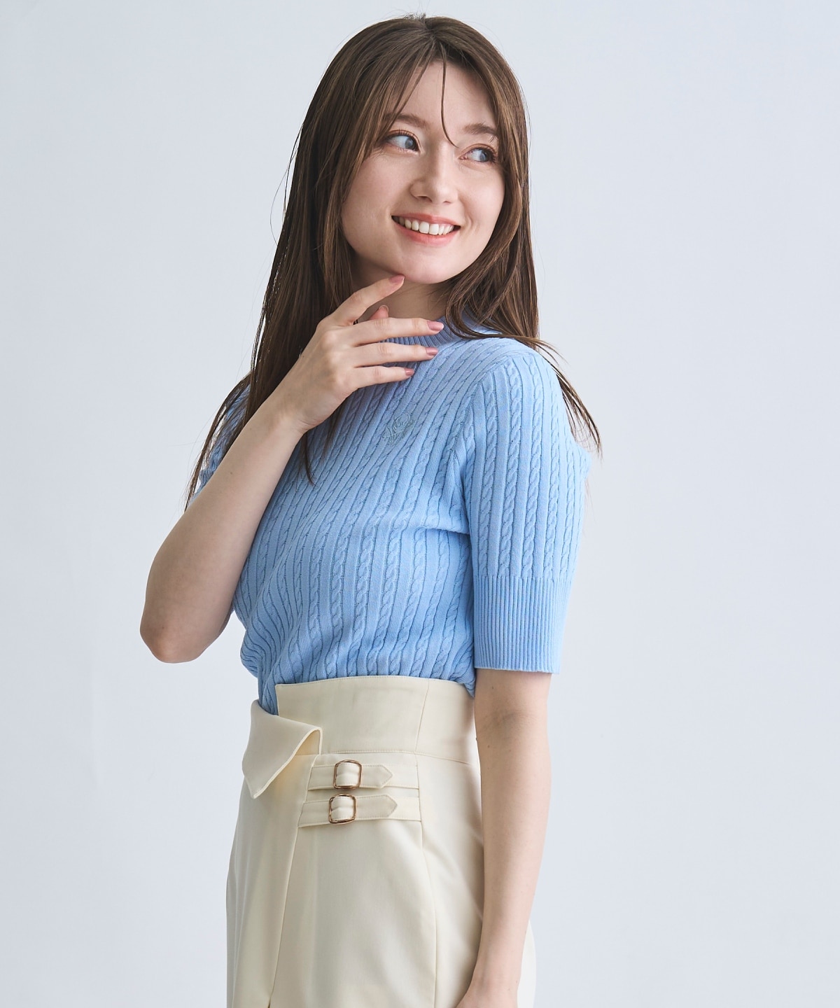 【4/10(Fri)発売】刺しゅう入りケーブニットプルオーバー